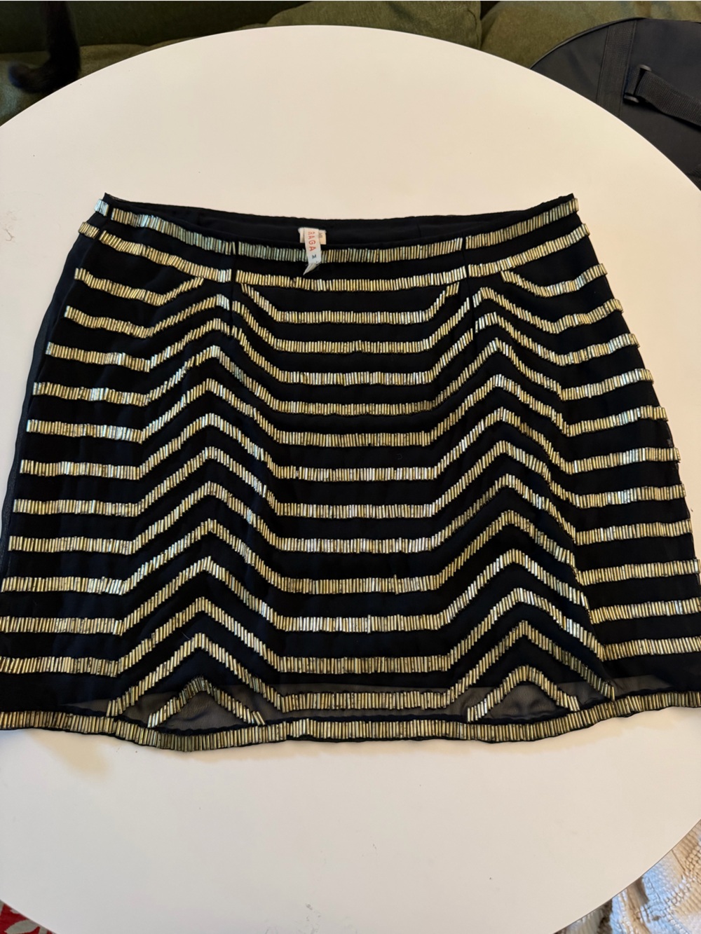 RAGA Black and Gold Striped Beaded Mini Skirt